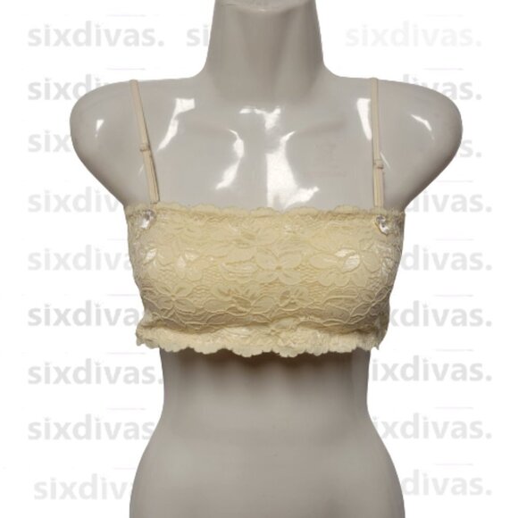 Sexy Cream Bralette Crop Top Lace Bandeau Adjustable Straps Removable Pads - NEW - Picture 12 of 14